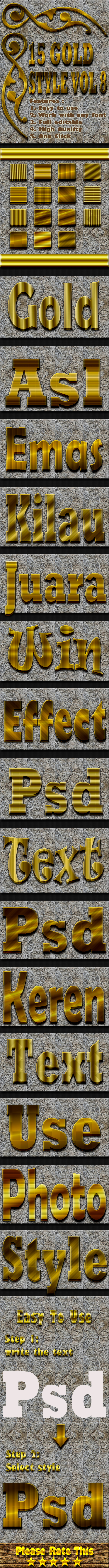 15 Gold Text Effect Style Vol 8 - Styles Photoshop