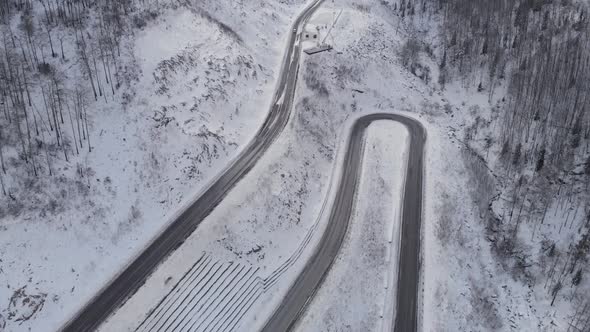 Aerial View of Winding Road in the Mountains