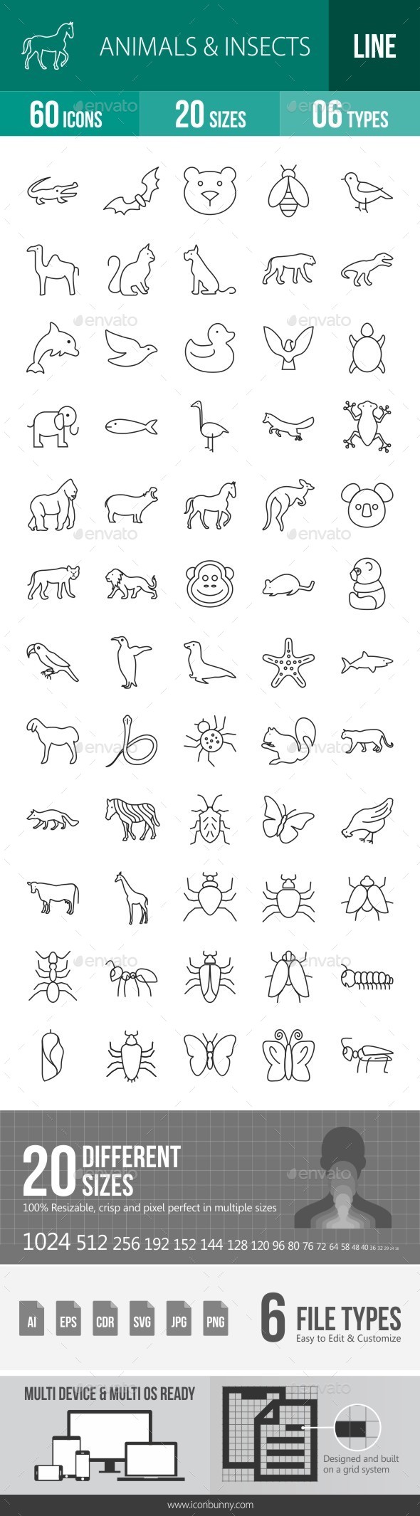Animals & Insects Line Icons - Icons