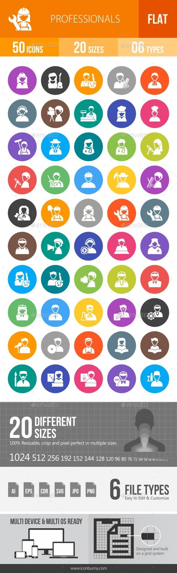 Professionals Flat Round Icons - Icons