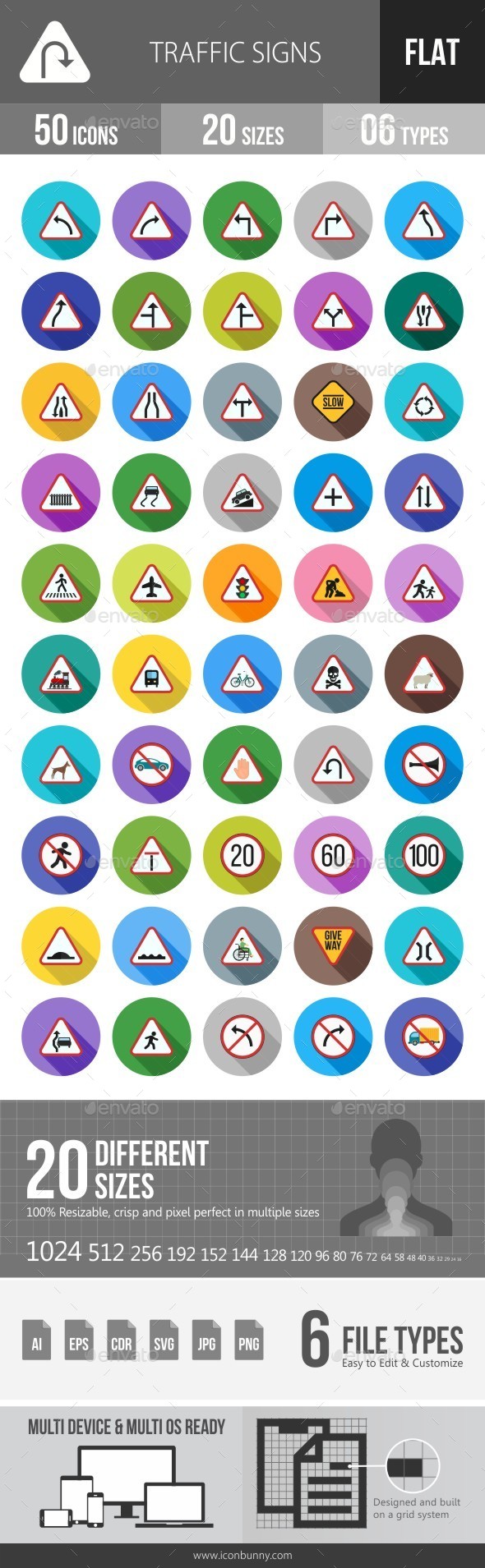 Traffic Signs Flat Shadowed Icons - Icons