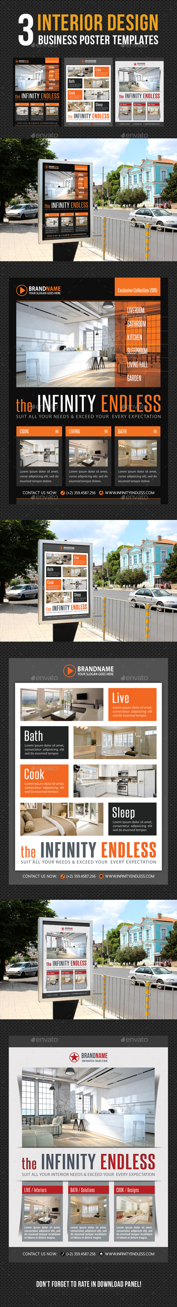 3 in 1 Interior Design Poster Bundle V02 - Signage Print Templates