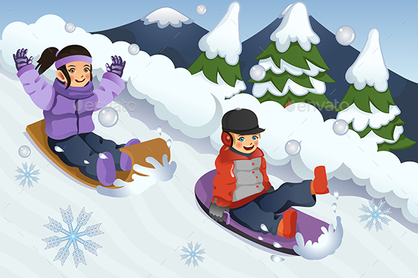 Children Playing Sledding - People Characters