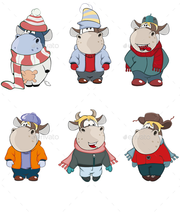 Cartoon Illustration of Happy Cows for you Design - Animals Characters
