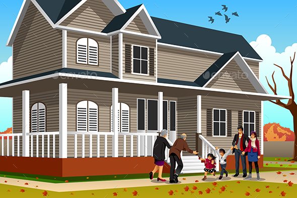Family Greets Grandparent - People Characters
