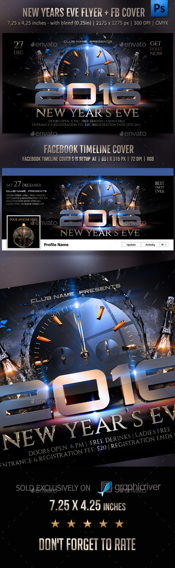 New Year Celebration Flyer + FB Cover - Clubs & Parties Events