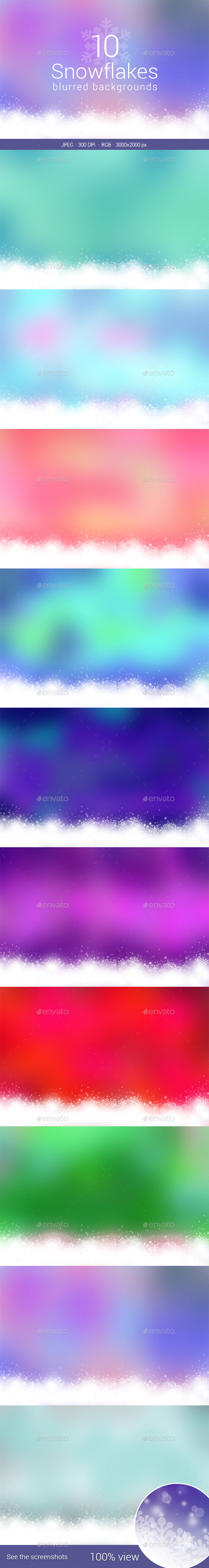 10 Christmas Snowflakes Blurred Backgrounds