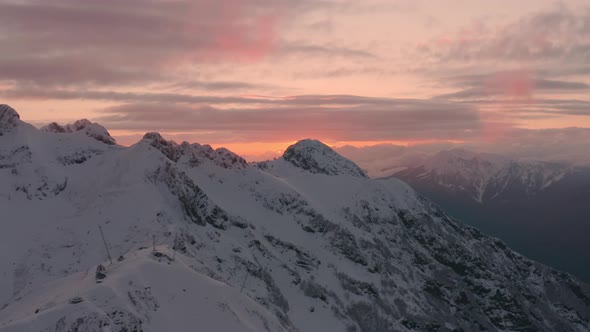 Bright Sunrise and Black Pyramid at Aibga Ridge Aerial View alt