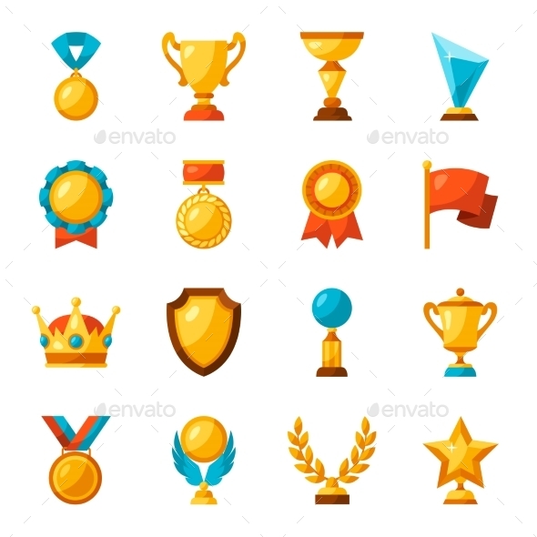 Sport Or Business Trophy Award Icons Set - Sports/Activity Conceptual