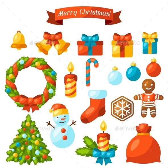 Set Of Merry Christmas Holiday Celebration Object - Christmas Seasons/Holidays