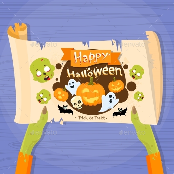 Zombie Hand Hold Ancient Manuscript Banner Ghost - Halloween Seasons/Holidays