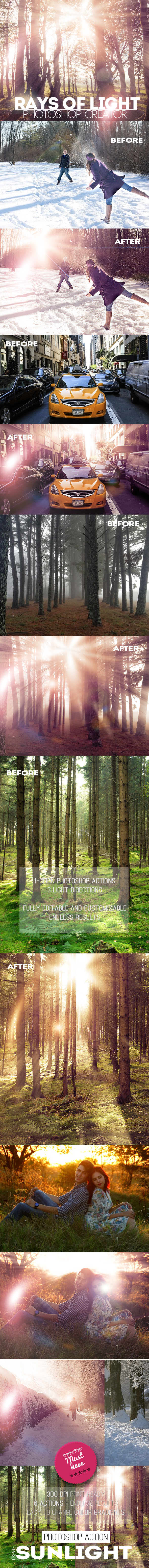 Rays of Light Photoshop Action - Photo Effects Actions