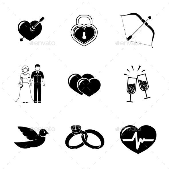Set Of Love, Amour Icons - Heart With Arrow, Two - Icons