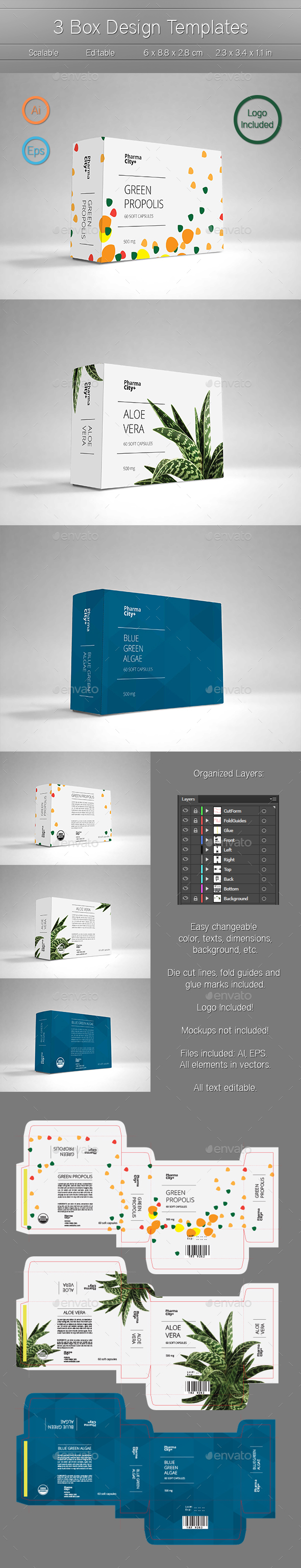 3 Box Design Templates - Packaging Print Templates