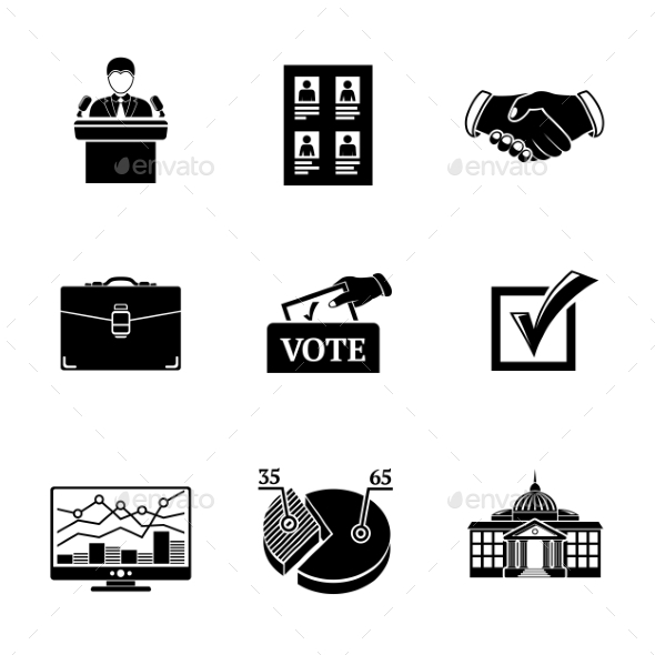 Set Of ELECTION Icons - Votebox, Handshake - Icons
