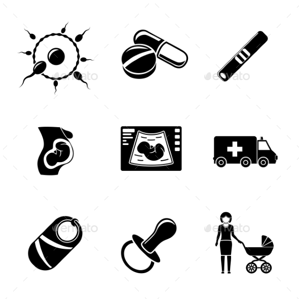 Set Of PREGNANCY Icons With - Egg And Sperm, Pills - Icons