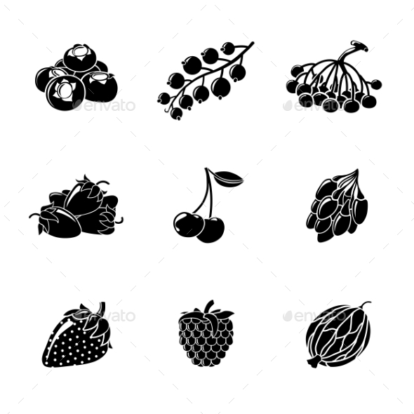 Set Of Monochrome BERRIES Icons - Cherry - Icons