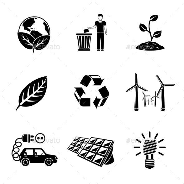 Set Of ECOLOGY Icons With - Recycle Sign, Green - Icons