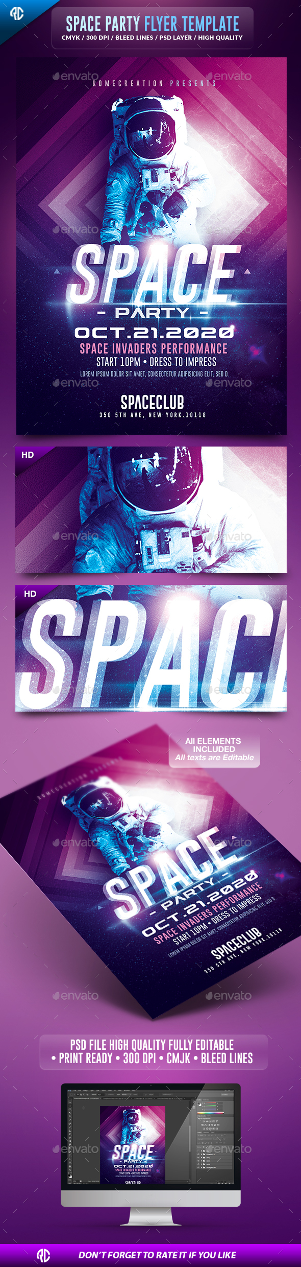 Space Night Party | Futuristic Flyer Template - Events Flyers