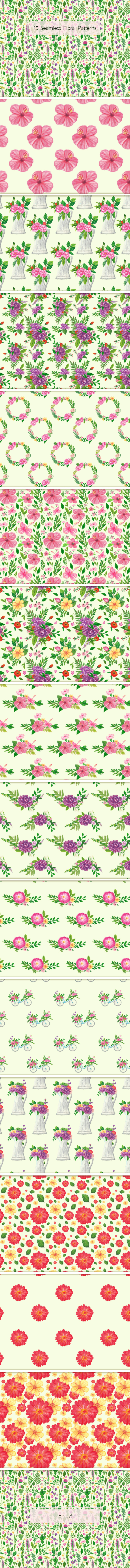 15 Seamless Floral Patterns - Nature Textures / Fills / Patterns