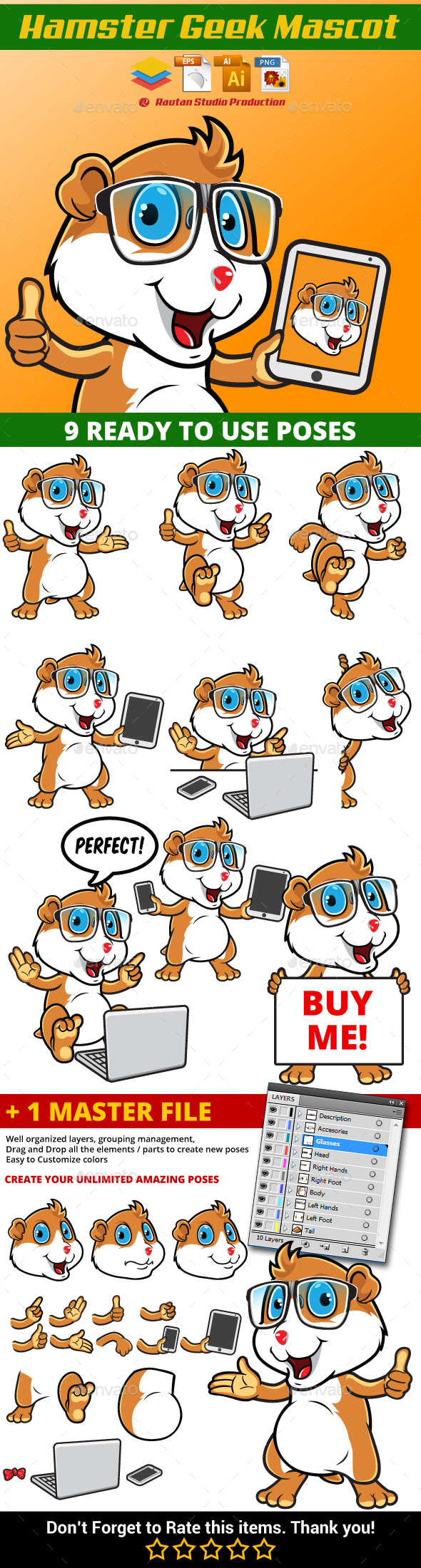 Hamster Geek Mascot - Animals Characters
