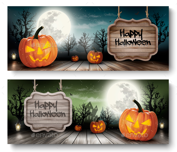 Two Holiday Halloween Banners with Pumpkins - Halloween Seasons/Holidays