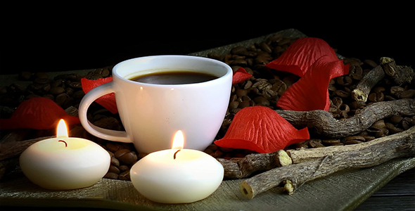 Coffee with Candles and Rose Petals