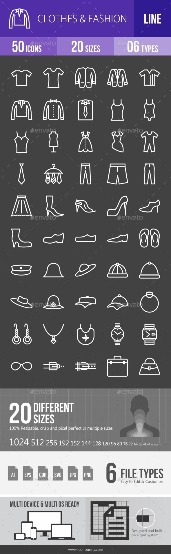 Clothes & Fashion Line Inverted Icons - Icons