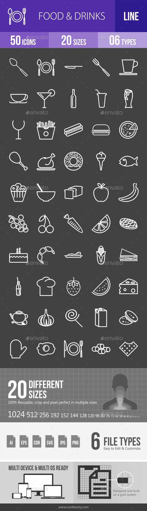 Food & Drinks Line Inverted Icons - Icons