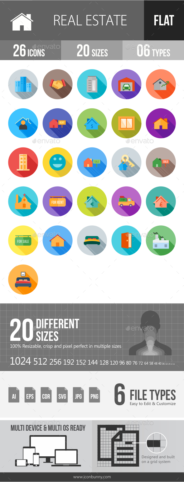 Real Estate Flat Shadowed Icons - Icons