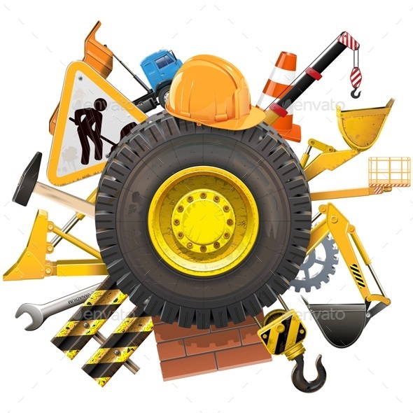 Vector Construction Concept with Wheel - Industries Business