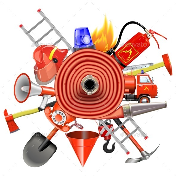 Vector Fire Prevention Concept with Firehose - Industries Business