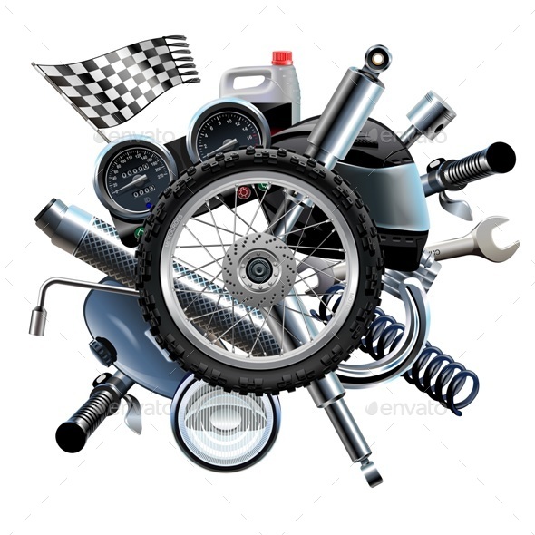 Vector Motorcycle Spares with Wheel - Industries Business