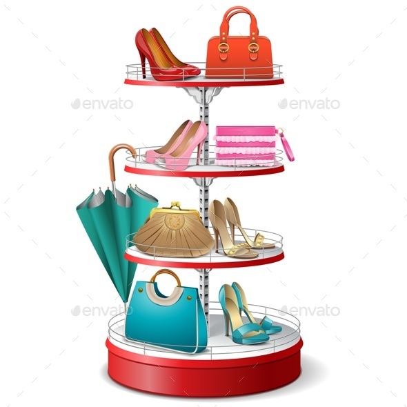 Vector Round Shelf with Female Accessories - Commercial / Shopping Conceptual
