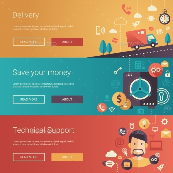 Set Of Modern Flat Design Business Banners - Backgrounds Business
