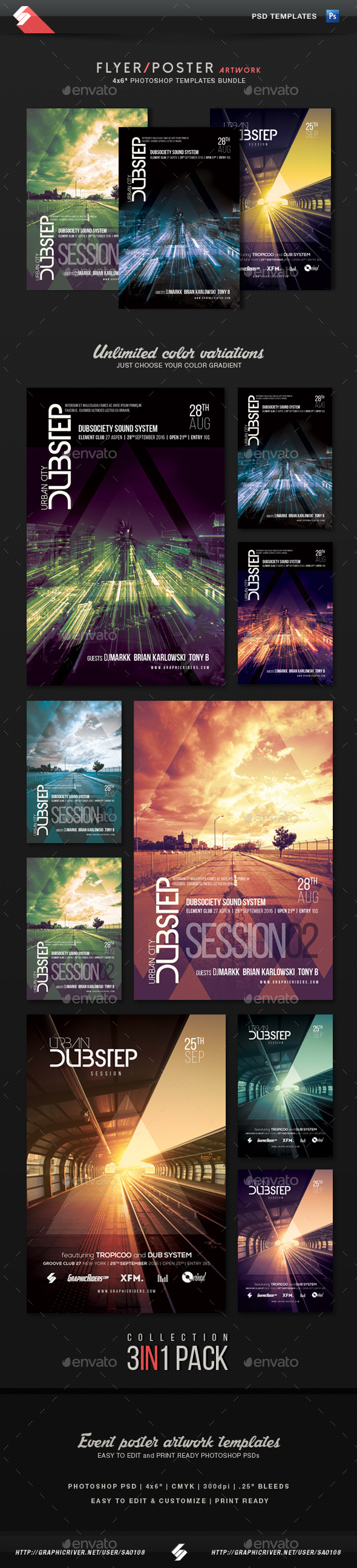 Urban Dubstep Party Flyer Templates Bundle - Clubs & Parties Events