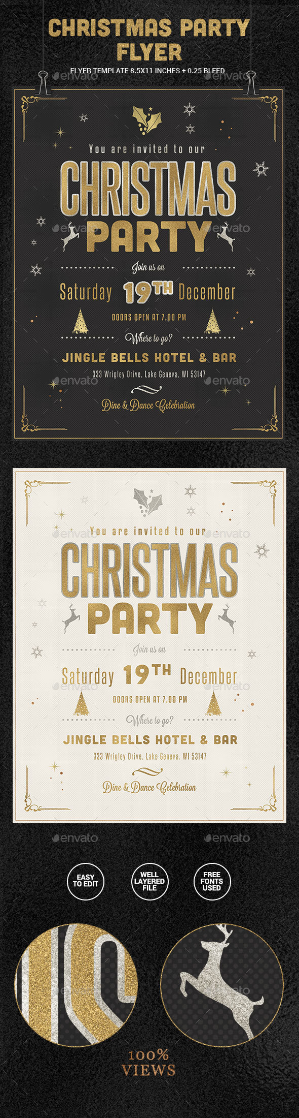 Golden Christmas Party Flyer - Holidays Events