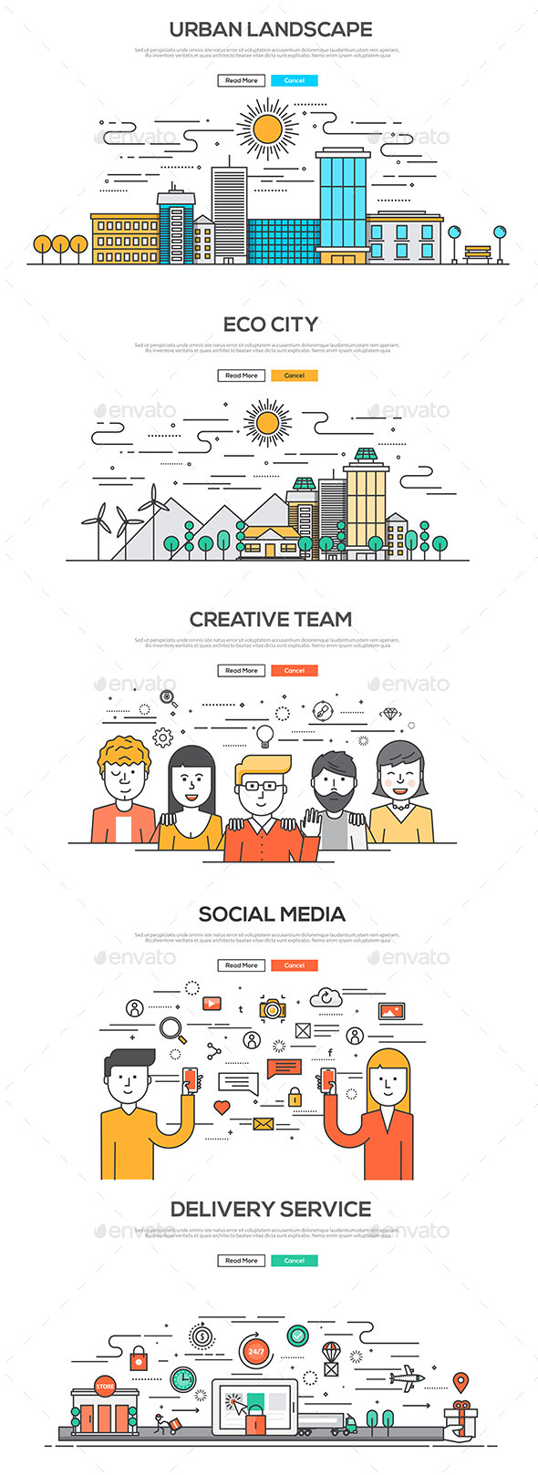 Set of Flat Line Design Graphic Image Concepts - Backgrounds Decorative