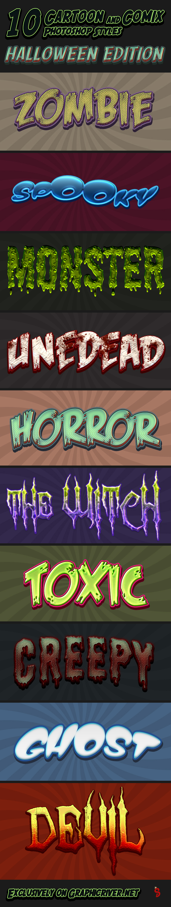 Cartoon and Comic Book Styles - Part 9 - Halloween - Text Effects Styles
