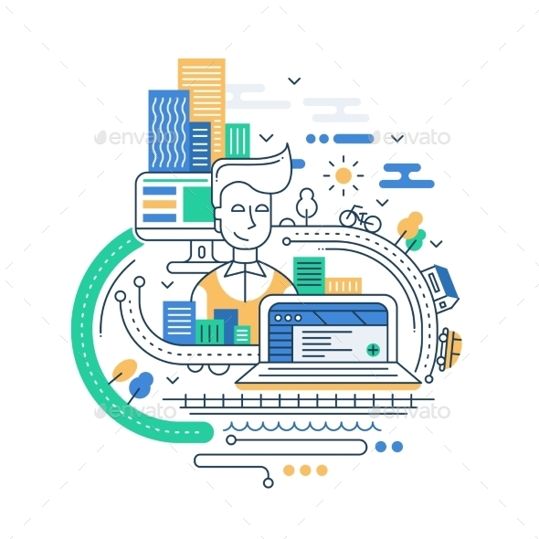 City Lifestyle Line Flat Design Illustration - Miscellaneous Vectors
