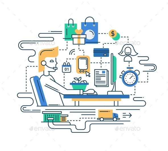 Line Flat Design Delivery Service Illustration - Web Technology