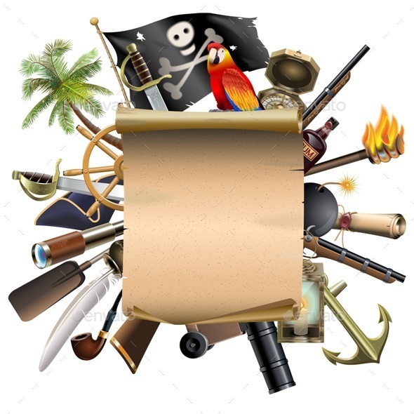 Old Scroll with Pirate Accessories - Travel Conceptual