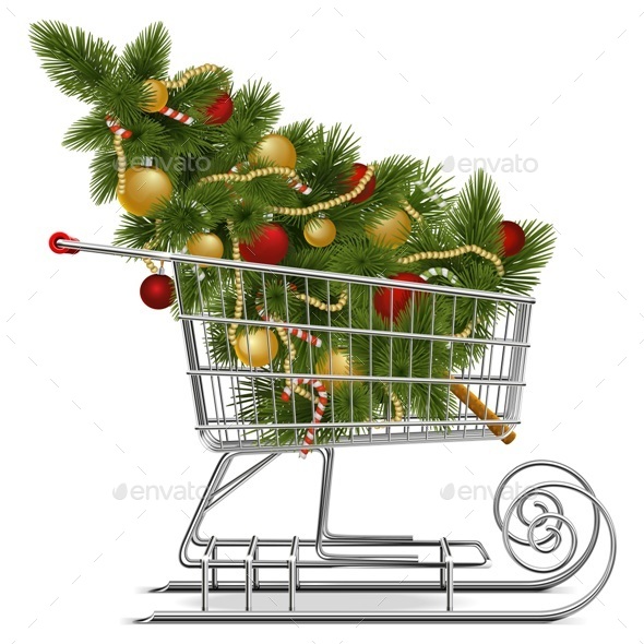 Shopping Sled with Christmas Tree - Christmas Seasons/Holidays