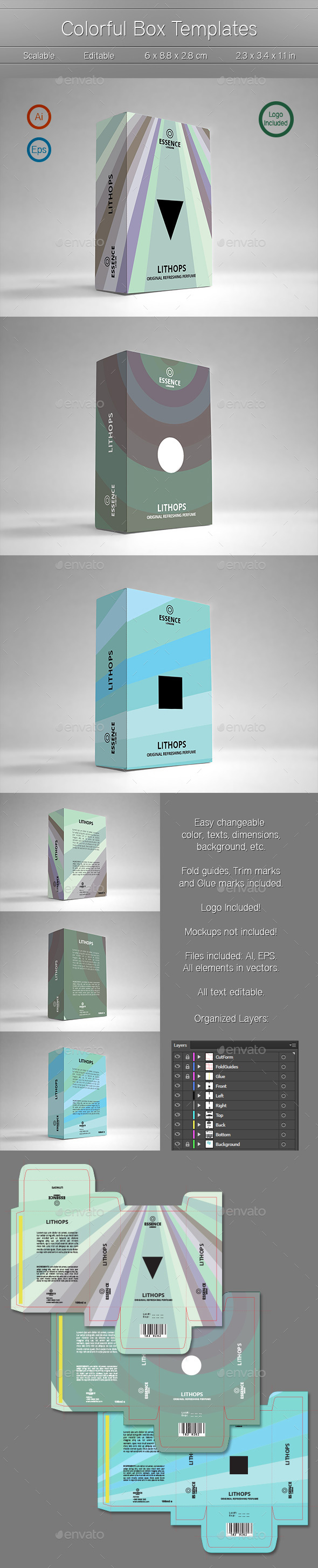 3 Colorful Box Templates - Packaging Print Templates