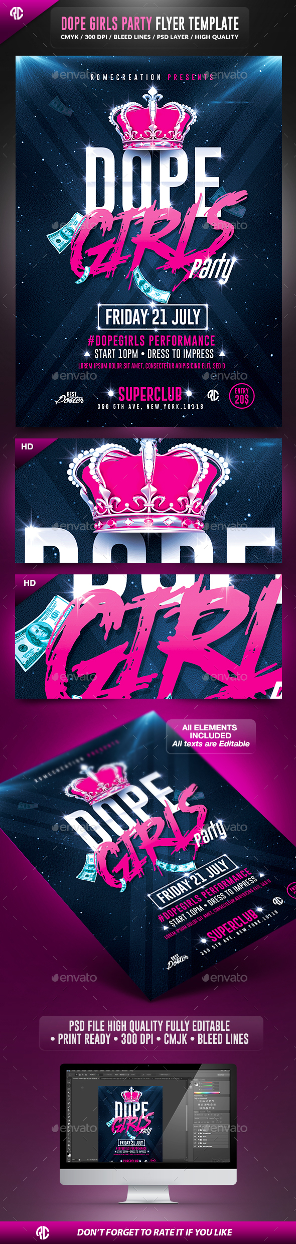 Dope Girls Pink Party | Psd Flyer Template - Clubs & Parties Events