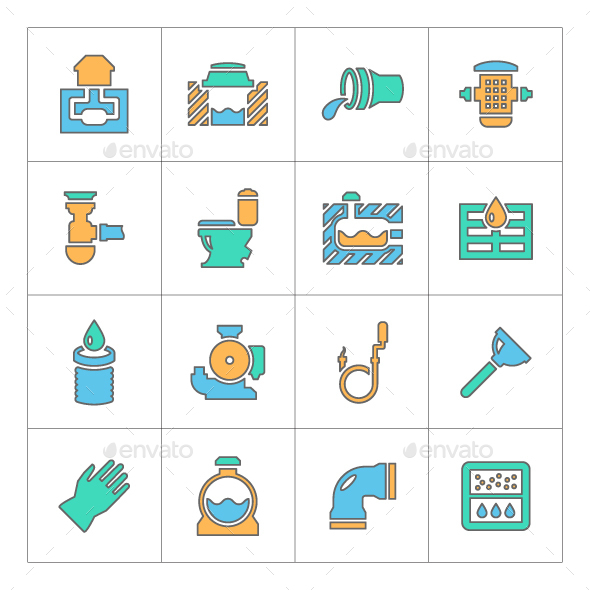 Set Line Icons of Sewerage - Man-made objects Objects