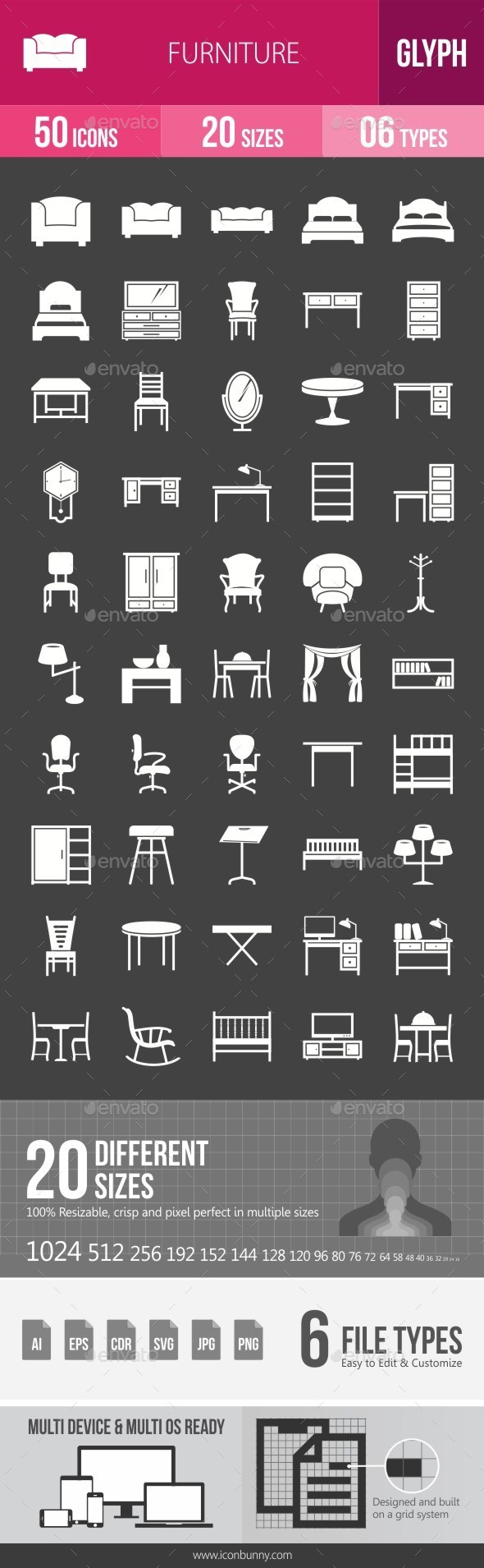 Furniture Glyph Inverted Icons - Icons