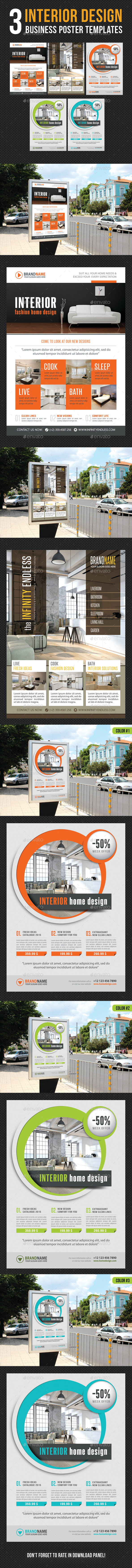 3 in 1 Interior Design Poster Bundle V03 - Signage Print Templates