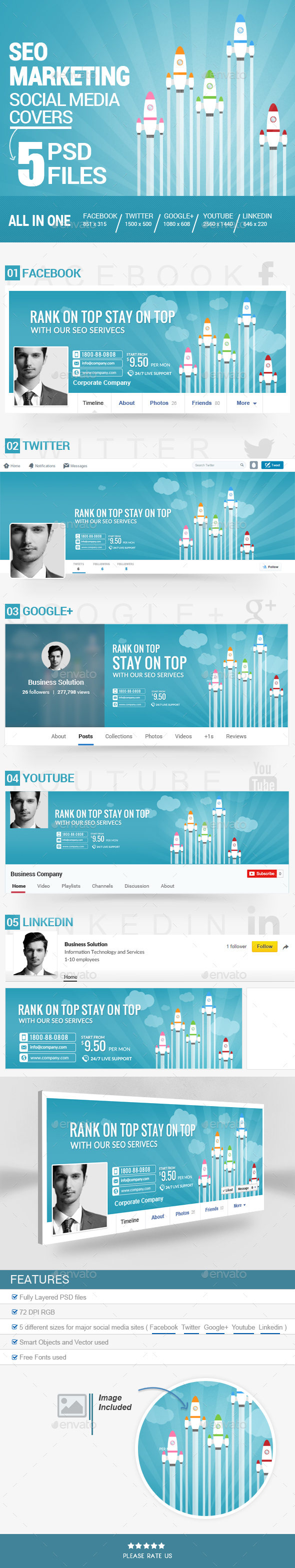 Seo Social Media Covers Kit - Social Media Web Elements