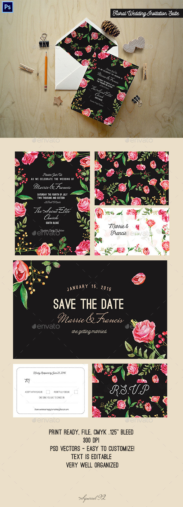 Floral Wedding Invitation Suite - Weddings Cards & Invites